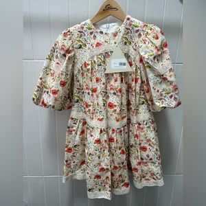 Floral Kids Dress with Lace Trim